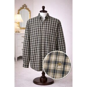 Columbia Shirt Men's 2XL XXL Charcoal Tan Plaid Long Sleeve Button Down Cotton